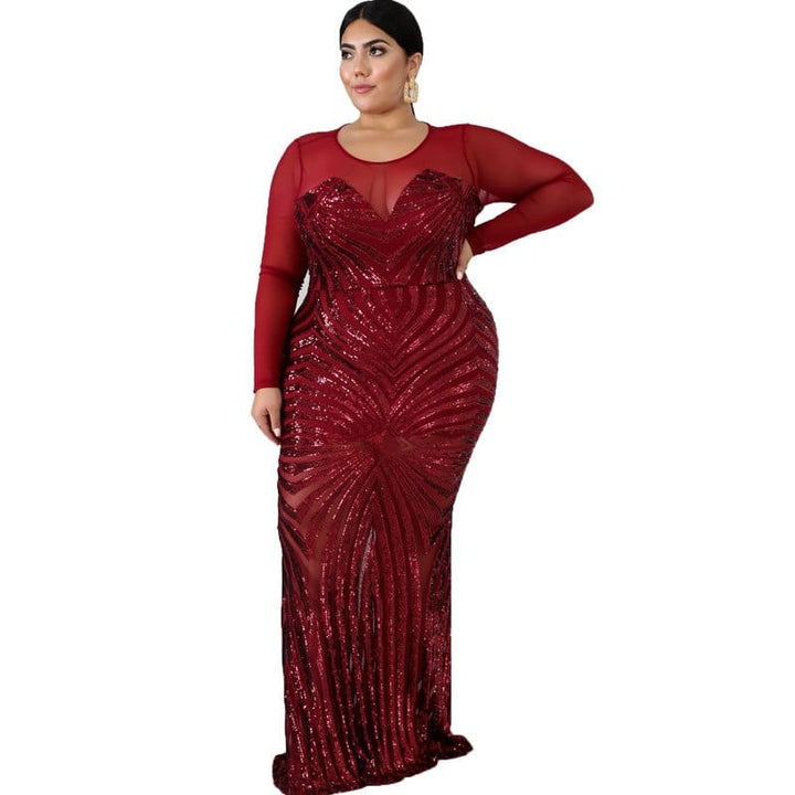 Women PlSize Elegant Dresses Sparkly Mesh Long Sleeve Mermaid Sequin Dress BENNYS 