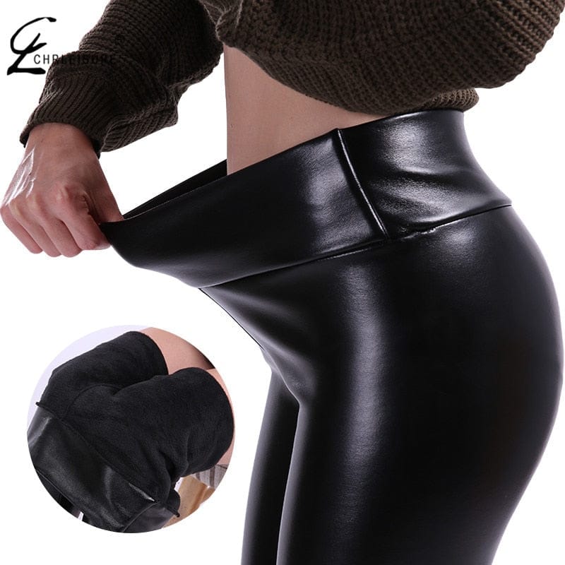 Women Plus Size Winter Warm Velvet Leather Pants BENNYS 