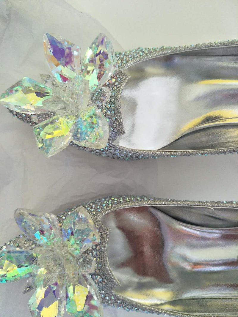 Women Pointed Sexy Bridal Shoes Silver Rhinestone Wedding Shoes BENNYS 