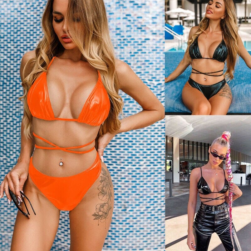 Women Sexy Brazilian Bikini Set PU Leather Swimwear – Bennys