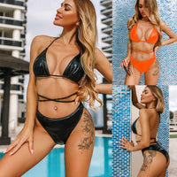 Women Sexy Brazilian Bikini Set PU Leather Swimwear