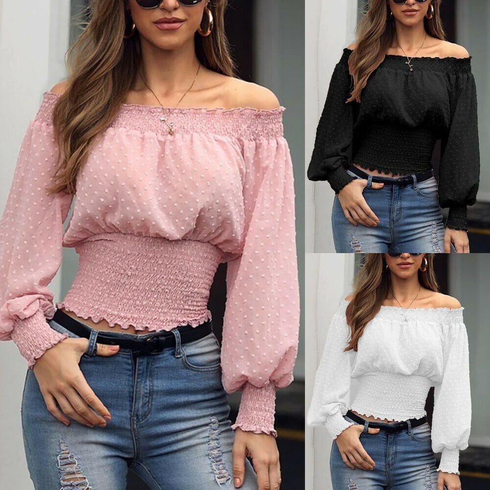 Women Sexy Off Shoulder Long Sleeve T-shirt Tops Plus Size 2XL BENNYS 