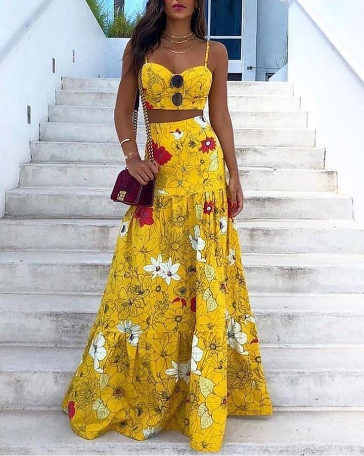 Women Sexy Two Piece set Party Dress Floral Print Two-Piece Maxi Dress BENNYS 