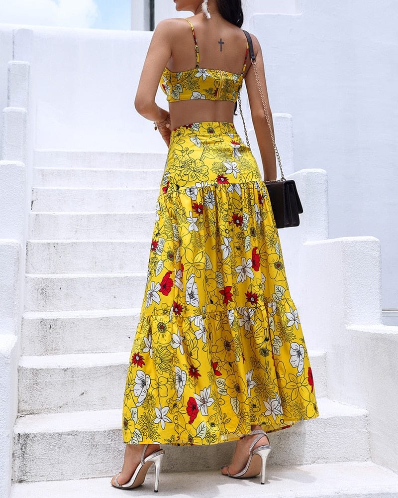 Women Sexy Two Piece set Party Dress Floral Print Two-Piece Maxi Dress BENNYS 