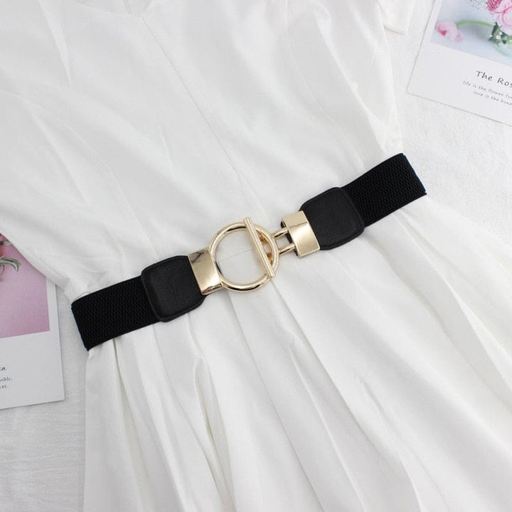 Women Simple Elastic  Band Round Buckle Belts BENNYS 