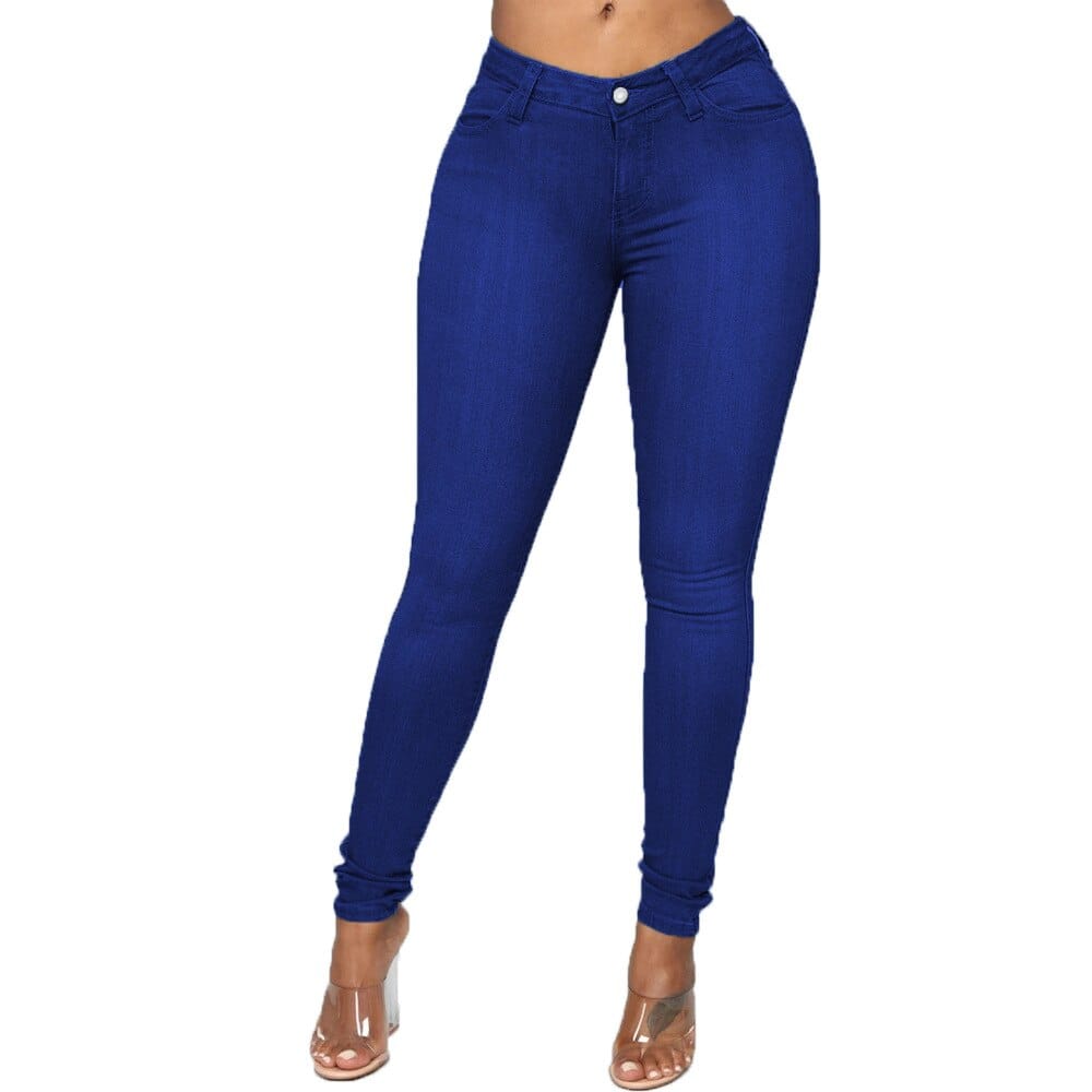 Women Skinny Jeans Solid Color High Waist Stretch Denim  Pencil Pants BENNYS 