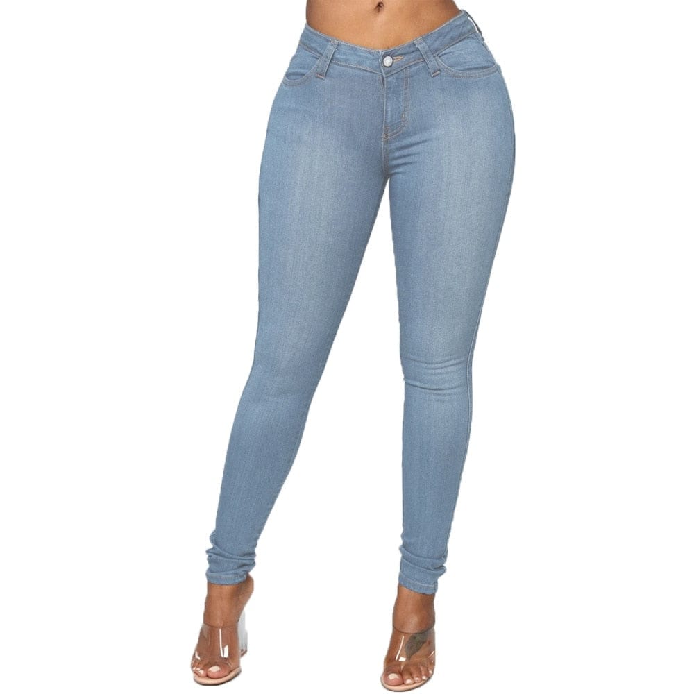 2019 Women's High Waist Jean Pants Jeans Stretch Pencil Denim Pants Solid  Color Slim Skinny Long Pants