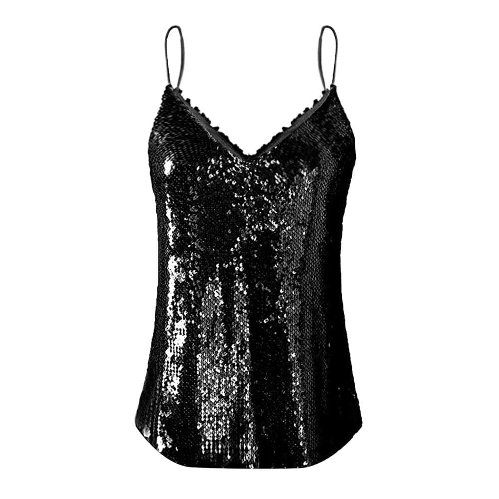 Women Sleeveless Sexy Blouse Sequinned Strappy V Neck Camis Tank Top BENNYS 