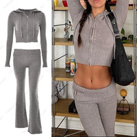 Women Spring Casual Zipper Sweater Hoodie Set BENNYS 