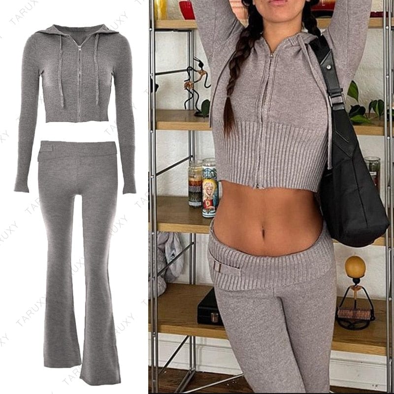 Women Spring Casual Zipper Sweater Hoodie Set BENNYS 