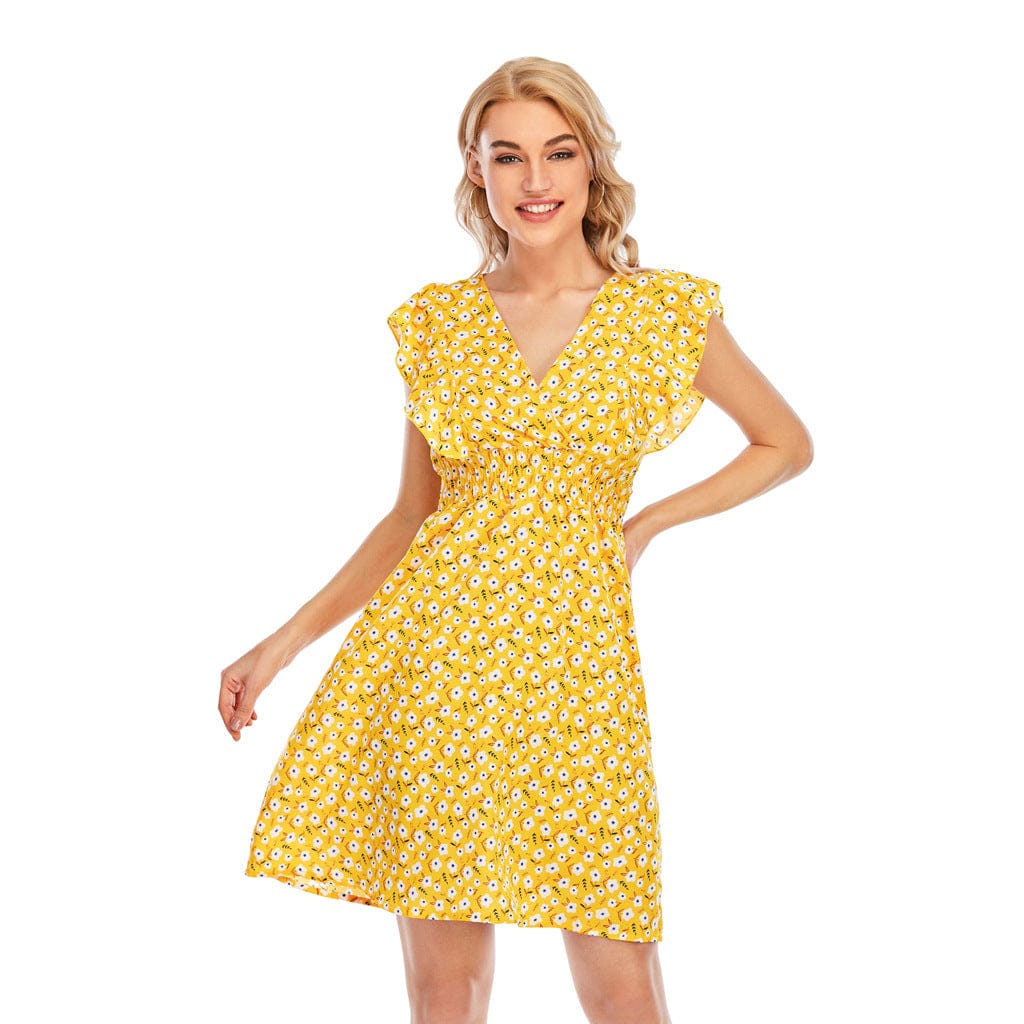 Women' Summer Chiffon Sleeveless Maxi V Neck Printed Dress BENNYS 