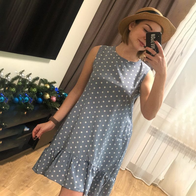 Women Summer Dress Fashion Polka Dot Sleeveless Beach Mini Dress BENNYS 