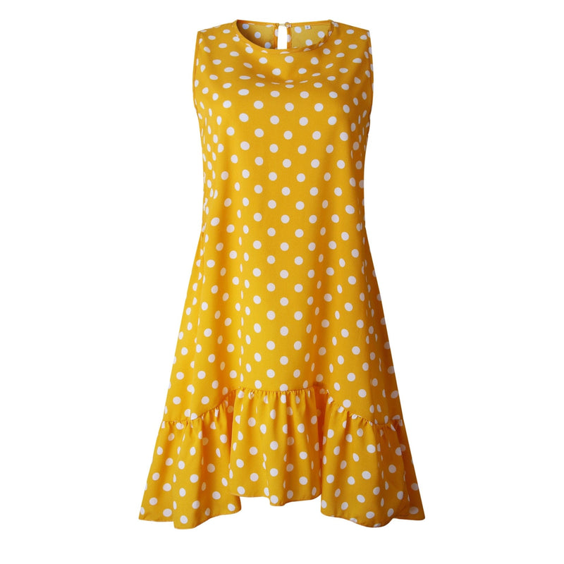 Women Summer Dress Fashion Polka Dot Sleeveless Beach Mini Dress BENNYS 