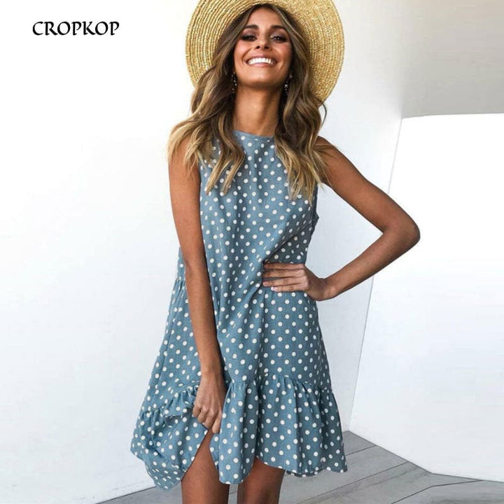 Women Summer Dress Ruffles Polka Dot Sleeveless Mini Dresses Plus Size Casual Loose Black Beach Sundress 2022 Women Clothes BENNYS 