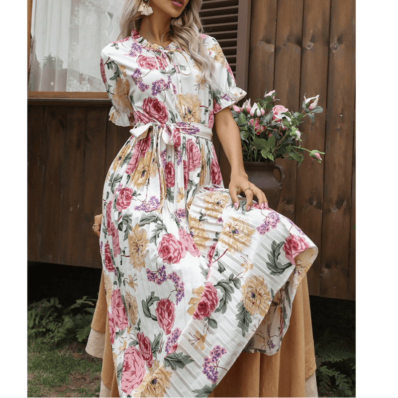 Women Summer Elegant Floral Pleated Dresses BENNYS 