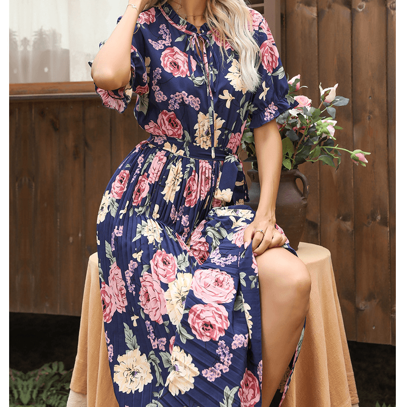 Women Summer Elegant Floral Pleated Dresses BENNYS 