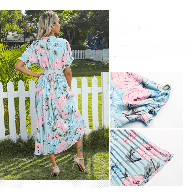 Women Summer Elegant Floral Pleated Dresses BENNYS 