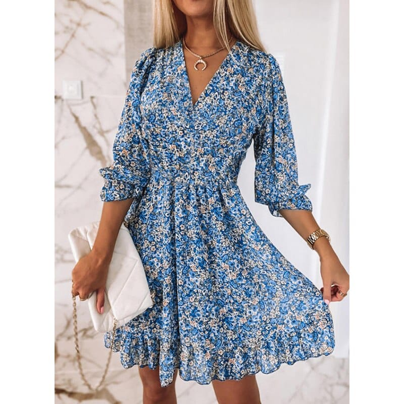 Women Summer New Casual Long Sleeve V-Neck Beach Sundress BENNYS 