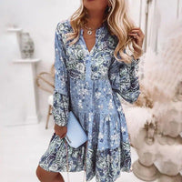 Women Summer New Casual Long Sleeve V-Neck Beach Sundress BENNYS 