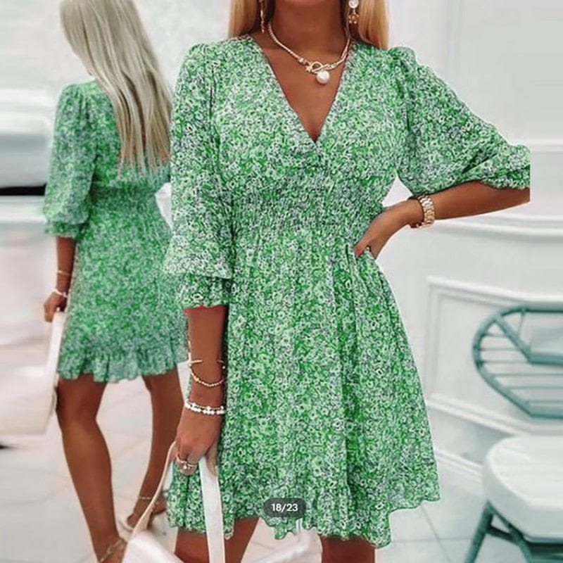 Women Summer New Casual Long Sleeve V-Neck Beach Sundress BENNYS 