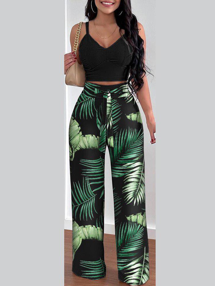 Women Summer Print Tank Suit Tops And Long Pants Matching Set BENNYS 