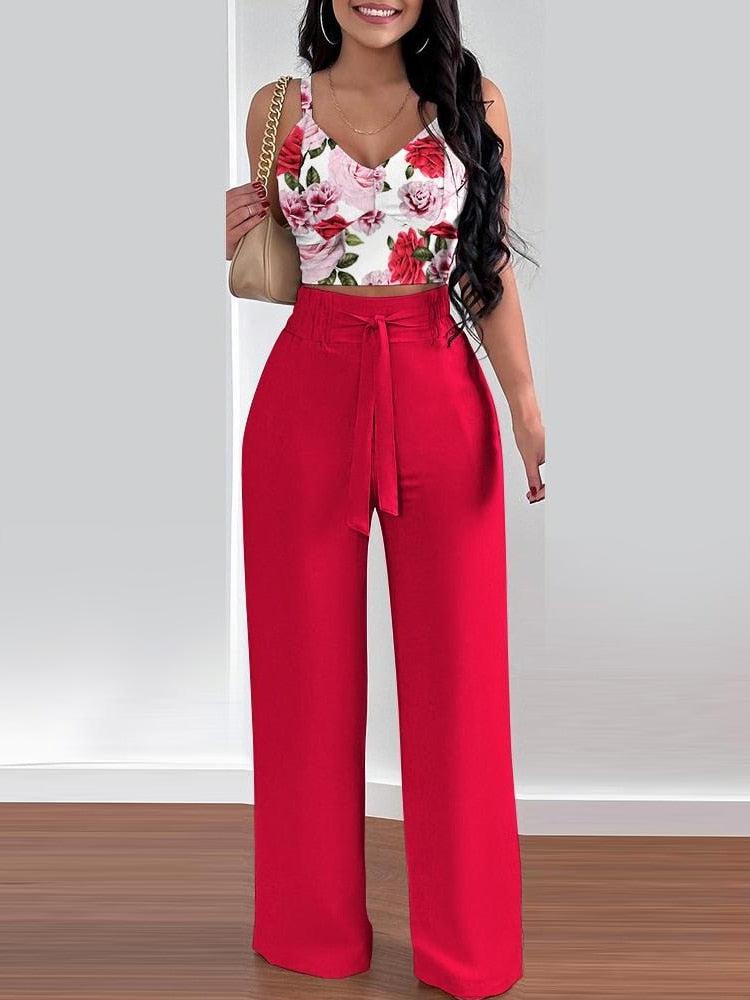 Women Summer Print Tank Suit Tops And Long Pants Matching Set BENNYS 