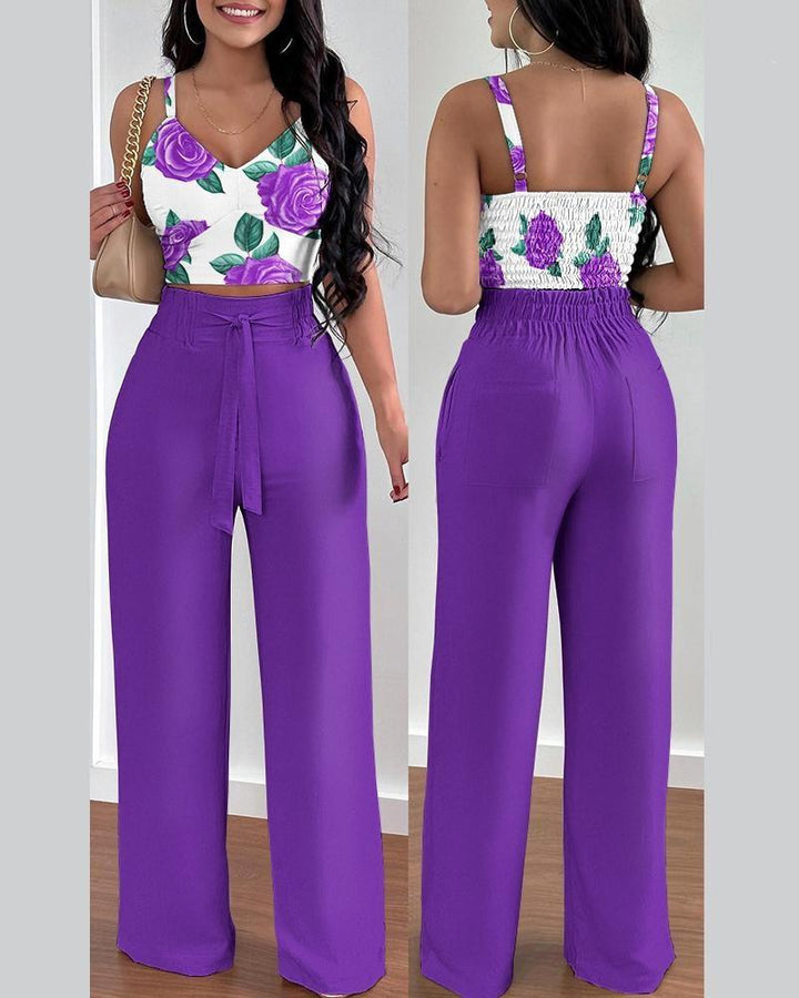 Women Summer Print Tank Suit Tops And Long Pants Matching Set BENNYS 