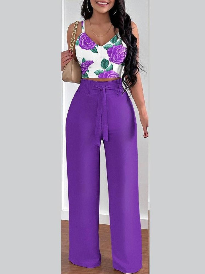 Women Summer Print Tank Suit Tops And Long Pants Matching Set BENNYS 