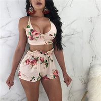 Women Summer Two Piece Set Floral Sleeveless Crop Top And Shorts BENNYS 