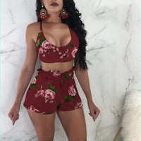 Women Summer Two Piece Set Floral Sleeveless Crop Top And Shorts BENNYS 