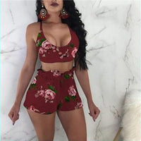 Women Summer Two Piece Set Floral Sleeveless Crop Top And Shorts BENNYS 