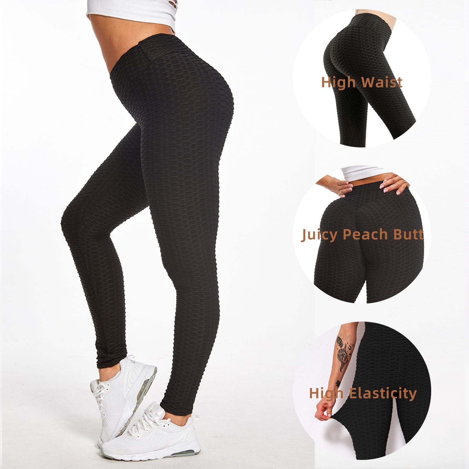 Leggings for Women Pants Honeycomb Textured Bum Booty Boosting