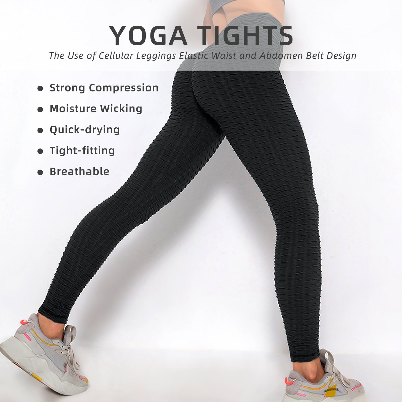 High Waist Yoga Pants Bubble Texture Leggings Tummy Butt Lift