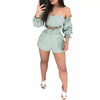 Women Two Piece Striped Suits Long Sleeve Off Shoulder Crop Top BENNYS 