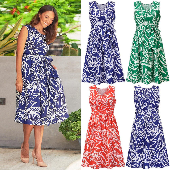 Women Vintage Casual V Neck A line Summer Elegant Floral Party Swing Dress BENNYS 