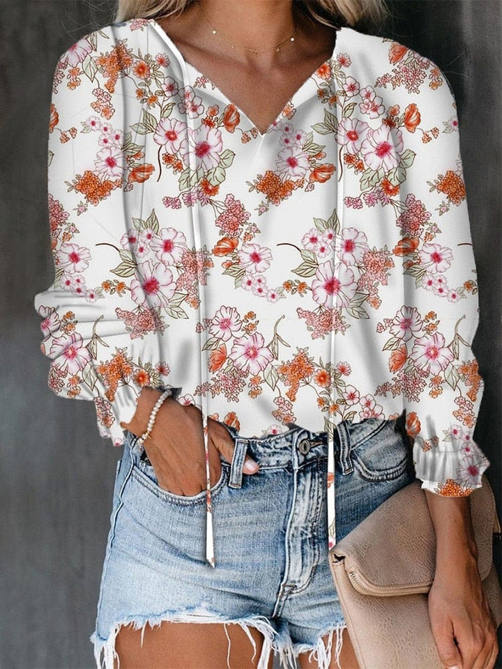 Women Vintage Floral Print Blouse Fashion V Neck Long Sleeve Chic Blouses BENNYS 