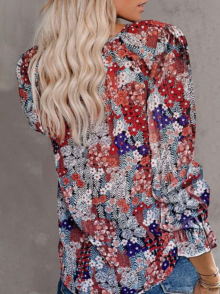 Women Vintage Floral Print Blouse Fashion V Neck Long Sleeve Chic Blouses BENNYS 