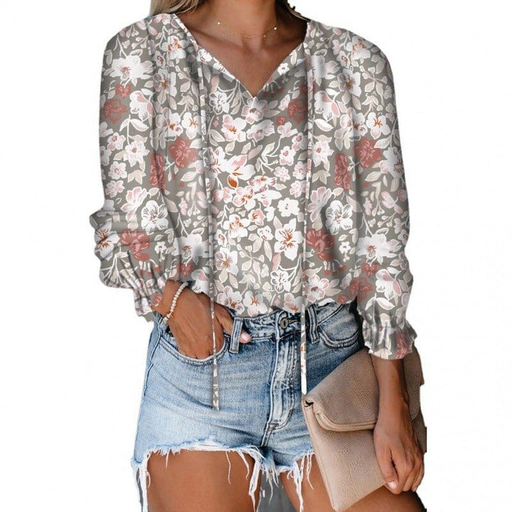 Women Vintage Floral Print Blouse Fashion V Neck Long Sleeve Chic Blouses BENNYS 