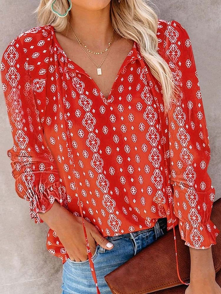 Women Vintage Floral Print Blouse Fashion V Neck Long Sleeve Chic Blouses BENNYS 