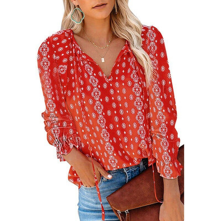 Women Vintage Floral Print Blouse Fashion V Neck Long Sleeve Chic Blouses BENNYS 