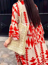 Women Vintage Print Maxi Dresses 2023 Summer V-Neck Long Sleeve Dress BENNYS 