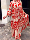 Women Vintage Print Maxi Dresses 2023 Summer V-Neck Long Sleeve Dress BENNYS 