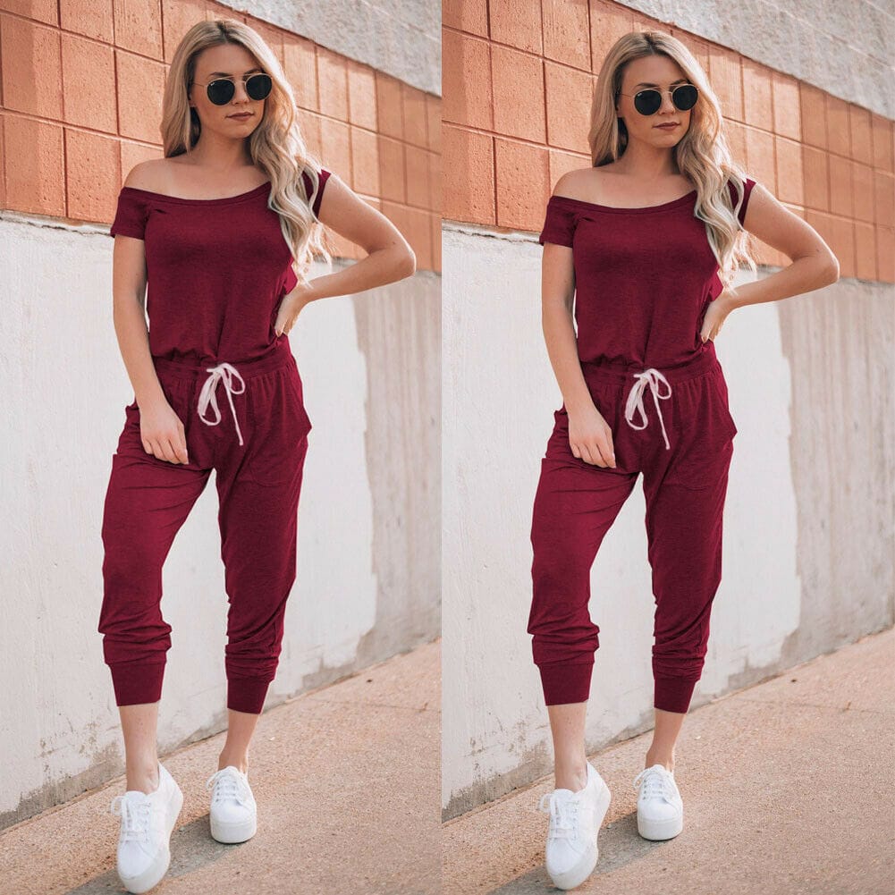 Women's Casual Off Shoulder  Bodycon Short Sleeve Jumpsuit/ Rompers BENNYS 