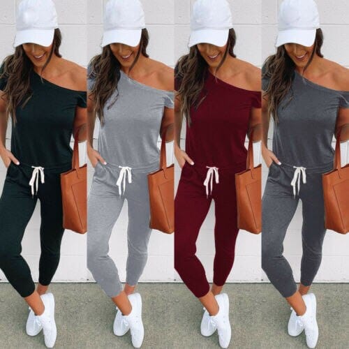 Women's Casual Off Shoulder  Bodycon Short Sleeve Jumpsuit/ Rompers BENNYS 