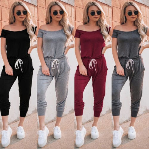 Women's Casual Off Shoulder  Bodycon Short Sleeve Jumpsuit/ Rompers BENNYS 