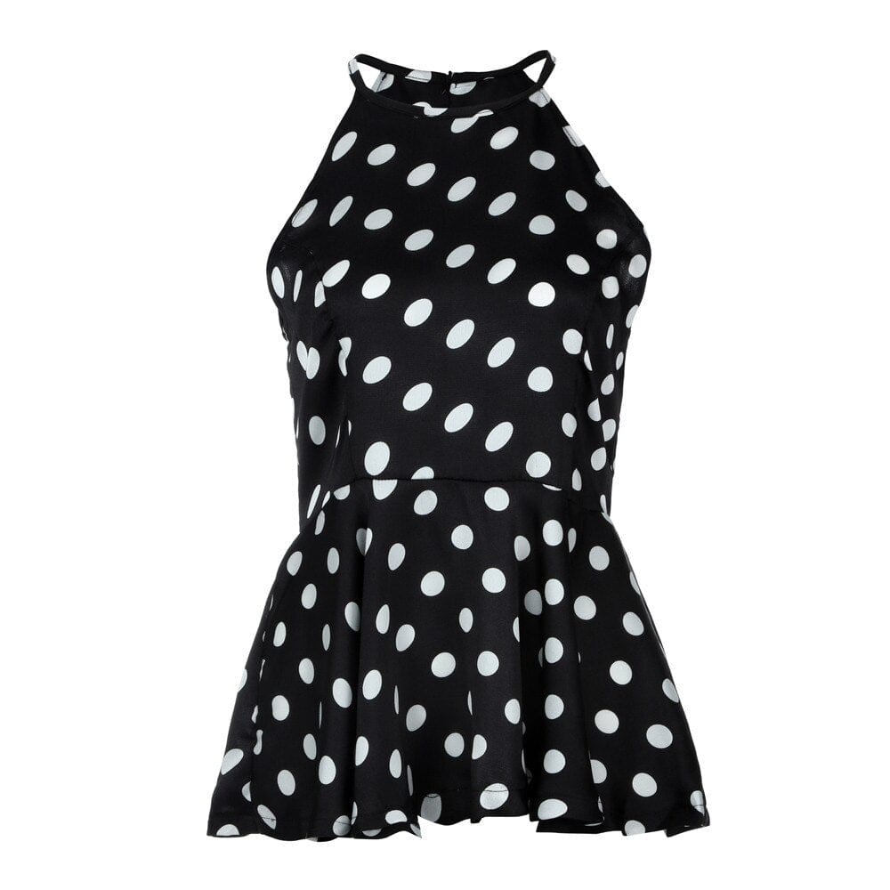 Women's Casual Summer Sleeveless O-Neck Dot Print Tops BENNYS 