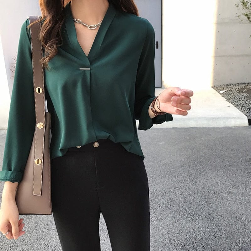 Summer Solid Casual V Neck Wear Chiffon Women Elegant Blouses Ladies Top -  China Women's Blouse and Chiffon price