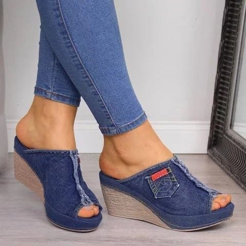 Women's Denim Sandals Waterproof Platform Shoes BENNYS 