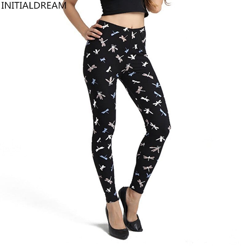 Women's Dragonfly Printed Leggings High Waist Casual Pants BENNYS 