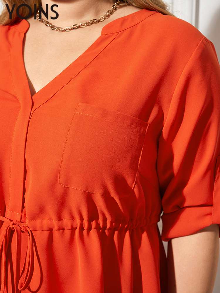 Women's Drawstring V-neck Fashion Irregular Tops BENNYS 